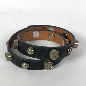 Tory Burch Double Wrap Black Leather Bracelet